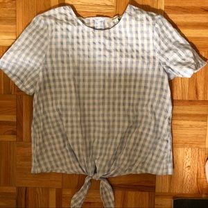 Light blue square pattern madewell top.